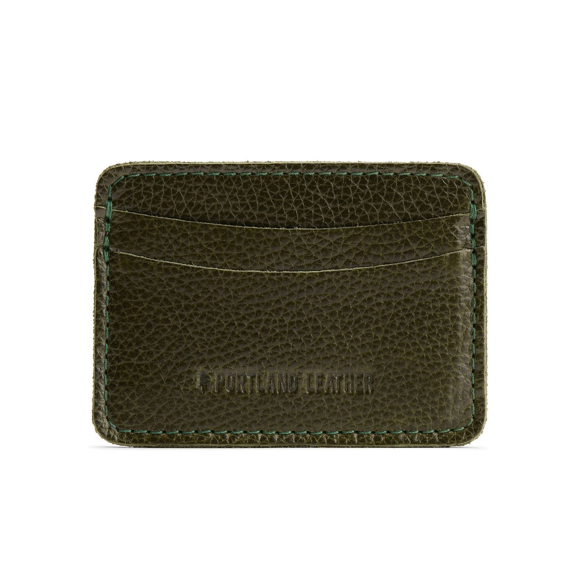 Pebbled Olive | Minimalist leather wallet with card slots and PLG logo