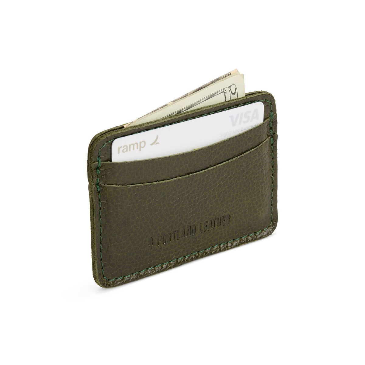 Pebbled Olive | Minimalist leather wallet with card slots and PLG logo