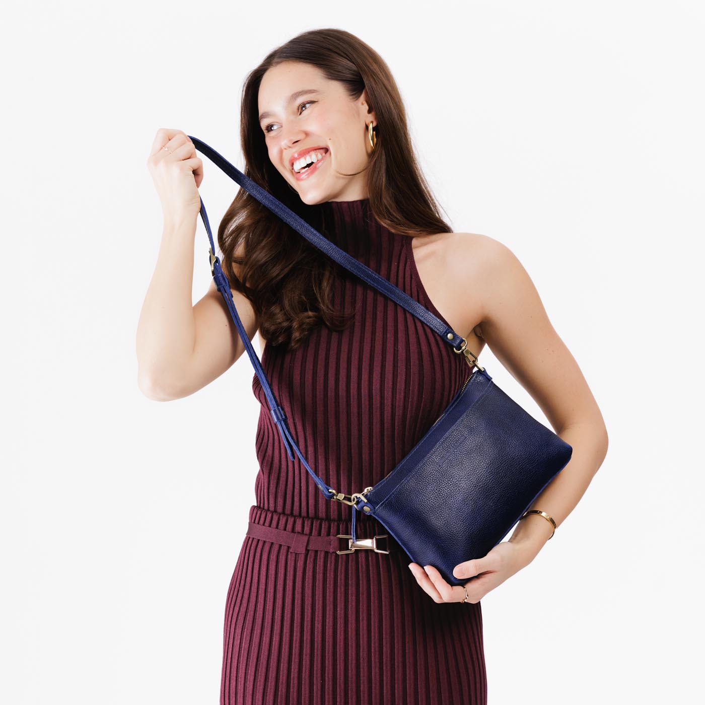 Cobalt*Classic | Zip top petite crossbody bag with detachable strap