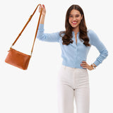 Sienna Classic | Model wearing a zip top crossbody bag with detachable strap