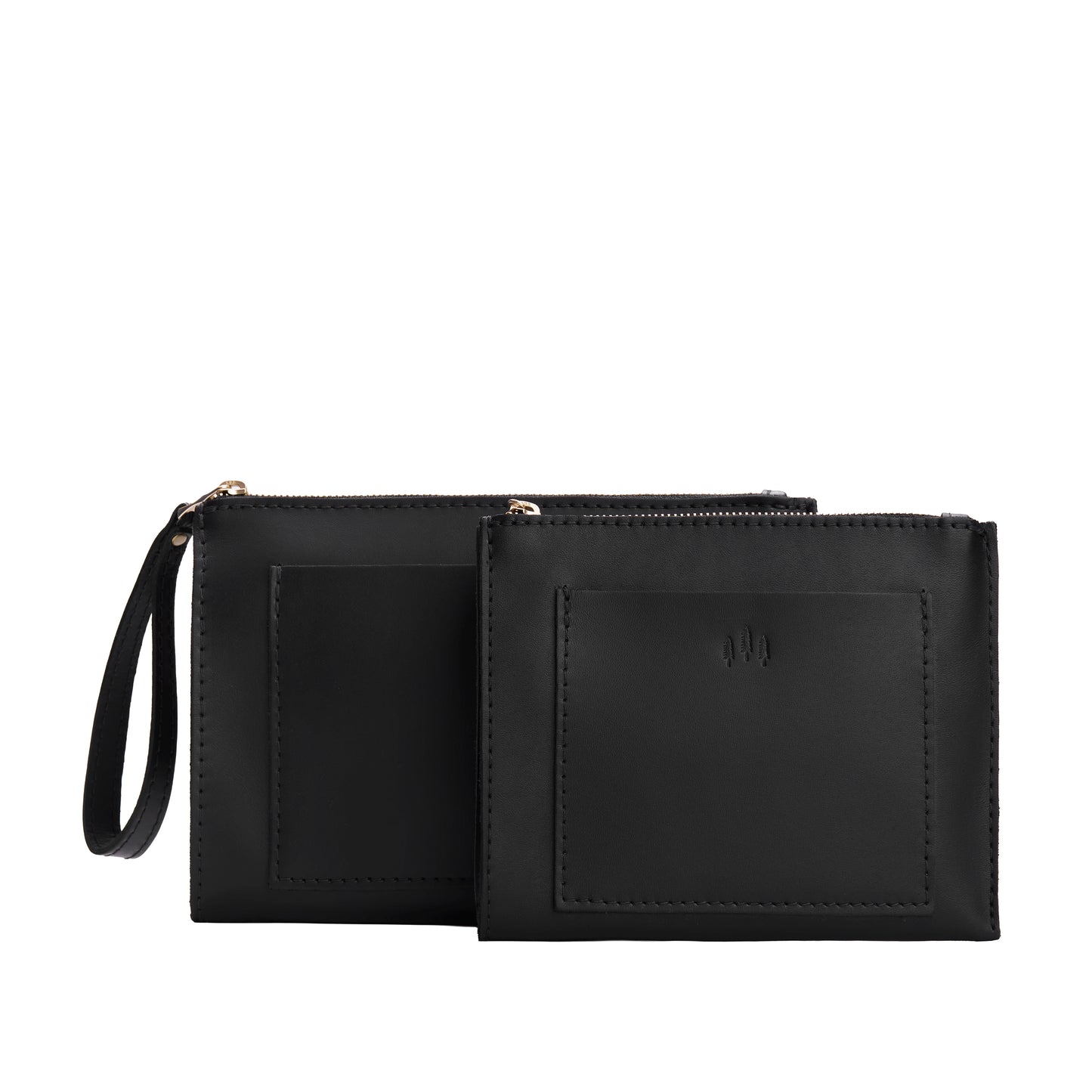 Black | Size comparison of both wristlet pouch with front pocket and zipper closure