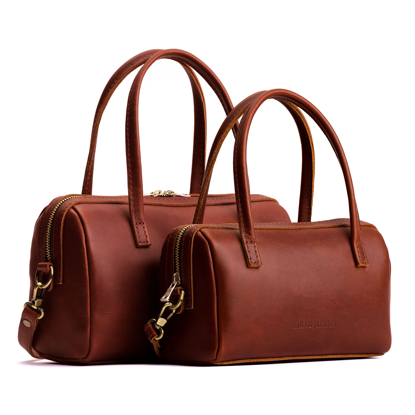 Chestnut*Small | Two sizes of mini duffle shaped handbag with crossbody strap