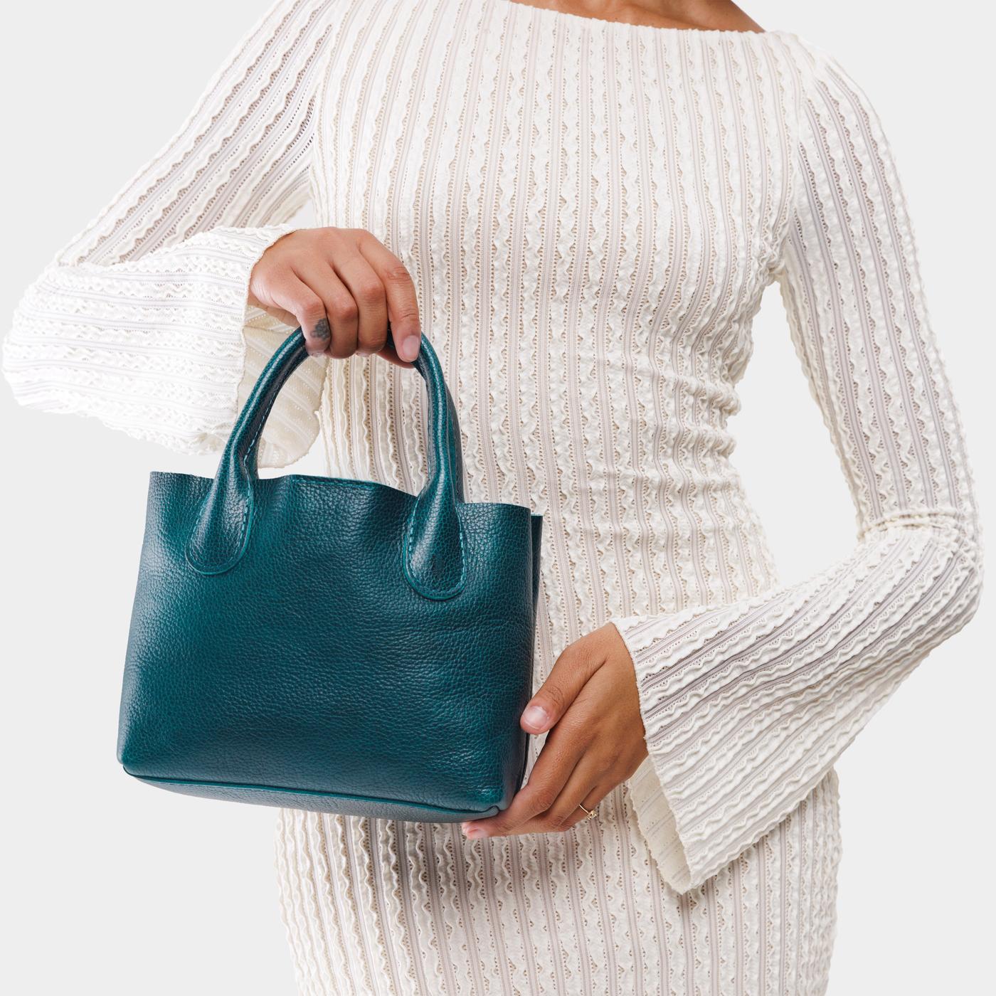 Lagoon*Small | Petite tote purse with  structured leather handles and crossbody strap