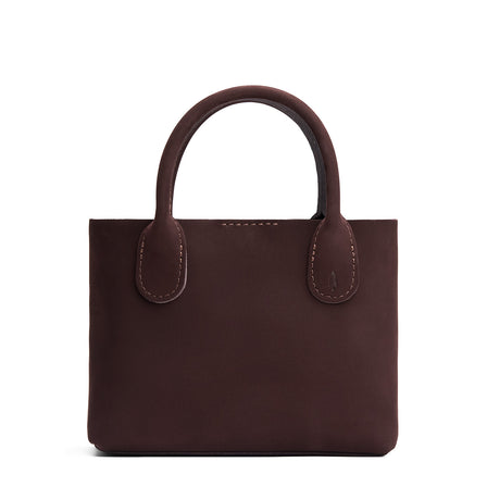 Velvet Brown*Small | Petite tote purse with structured leather handles and crossbody strap