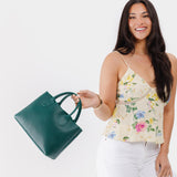 Sea Glass Large | Mid-size tote purse with  structured leather handles and crossbody strap