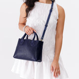 Cobalt Large | Mid-size tote purse with structured leather handles and crossbody strap