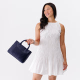 Cobalt Large | Mid-size tote purse with structured leather handles and crossbody strap