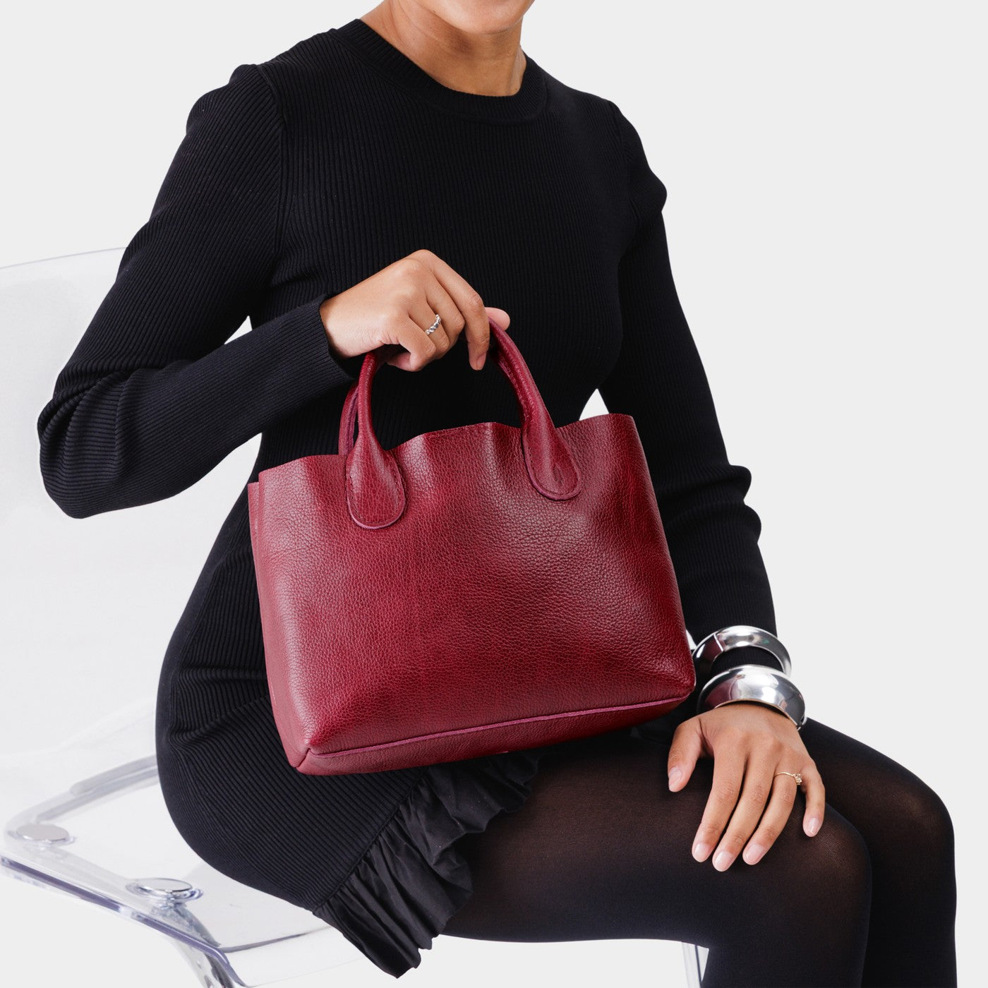 Orchid*Large | Mid-size tote purse with  structured leather handles and crossbody strap