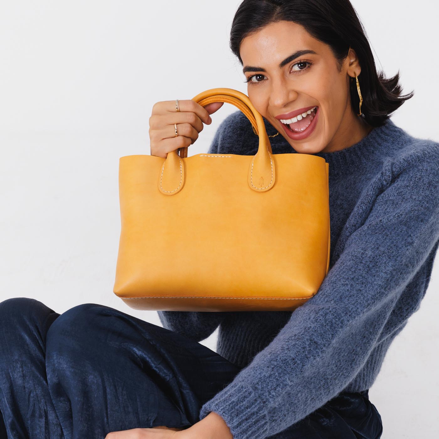  Sunflower  | Mid-size tote purse with  structured leather handles and crossbody strap