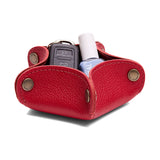 Cherry | Star-shaped foldable leather tray with snap-button corners holding nail polish and car keys