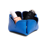 Cobalt | Desert bell-shaped foldable leather tray with snap-button corners holding items