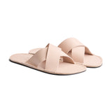 Crema | Flat leather sandals with debossed PLG three tree logo in sole