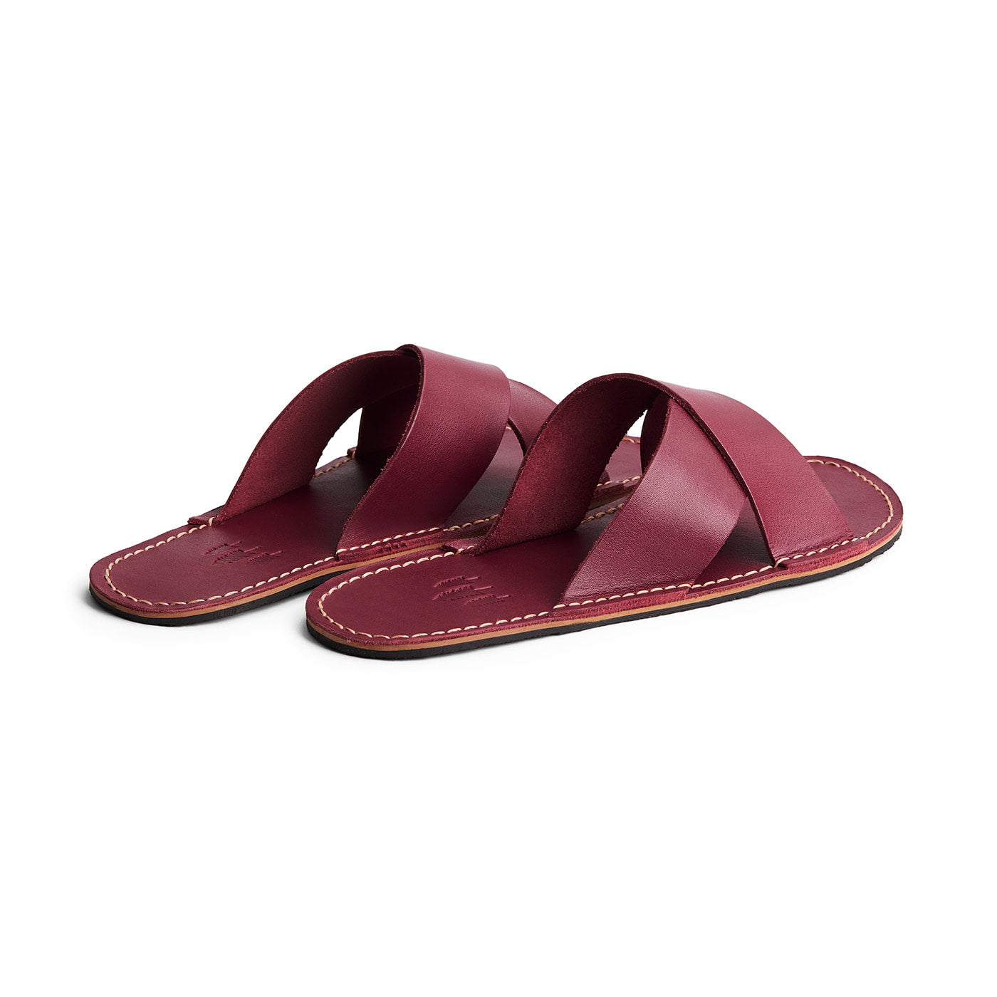 Marsala | Flat leather sandals with debossed PLG three tree logo in sole
