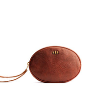 Nutmeg*Large | Oval shaped pouch with zipper and wristlet strap