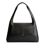Pebbled--black Large | Slouchy triangle shaped shoulder bag with a flap