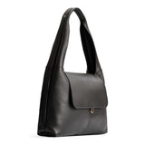 Pebbled--black Large | Slouchy triangle shaped shoulder bag with a flap