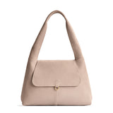 Taupe Medium | Slouchy triangle shaped shoulder bag with a flap