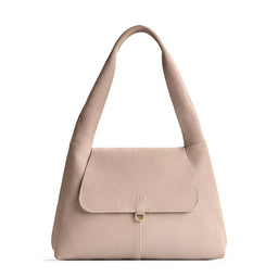Taupe*Medium | Slouchy triangle shaped shoulder bag with a flap