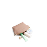 Stone Small | Seashell shaped leather makeup bag with curved top zipper and flat bottom