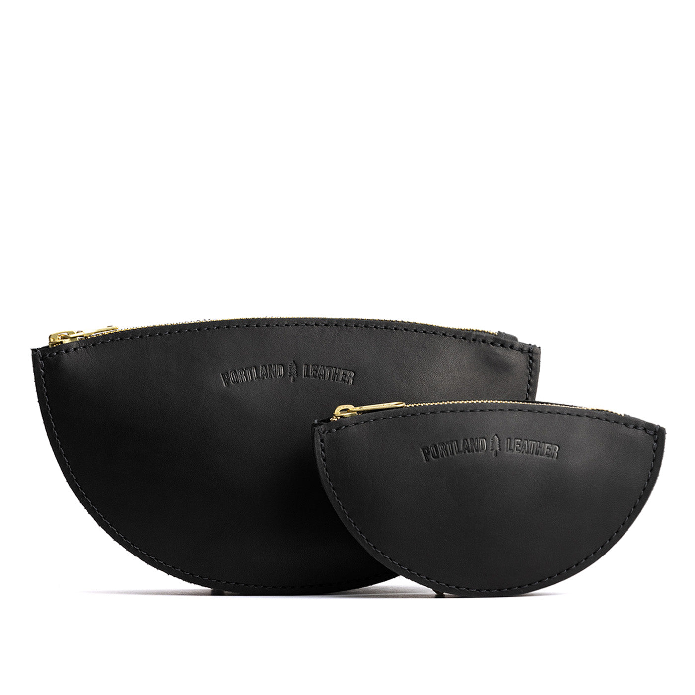 Black | Half circle shaped leather zip pouch