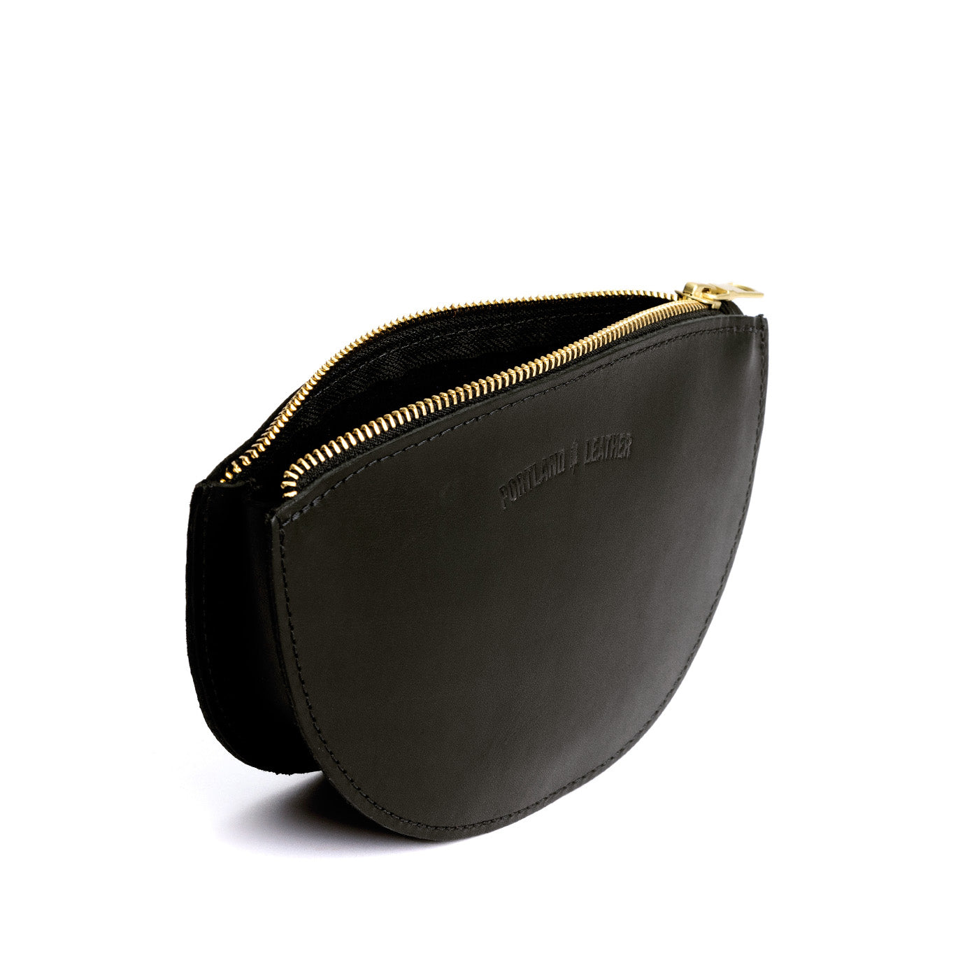 Black*Large | Half circle shaped leather zip pouch