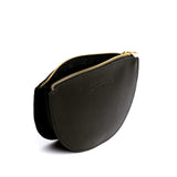 Black Large | Half circle shaped leather zip pouch