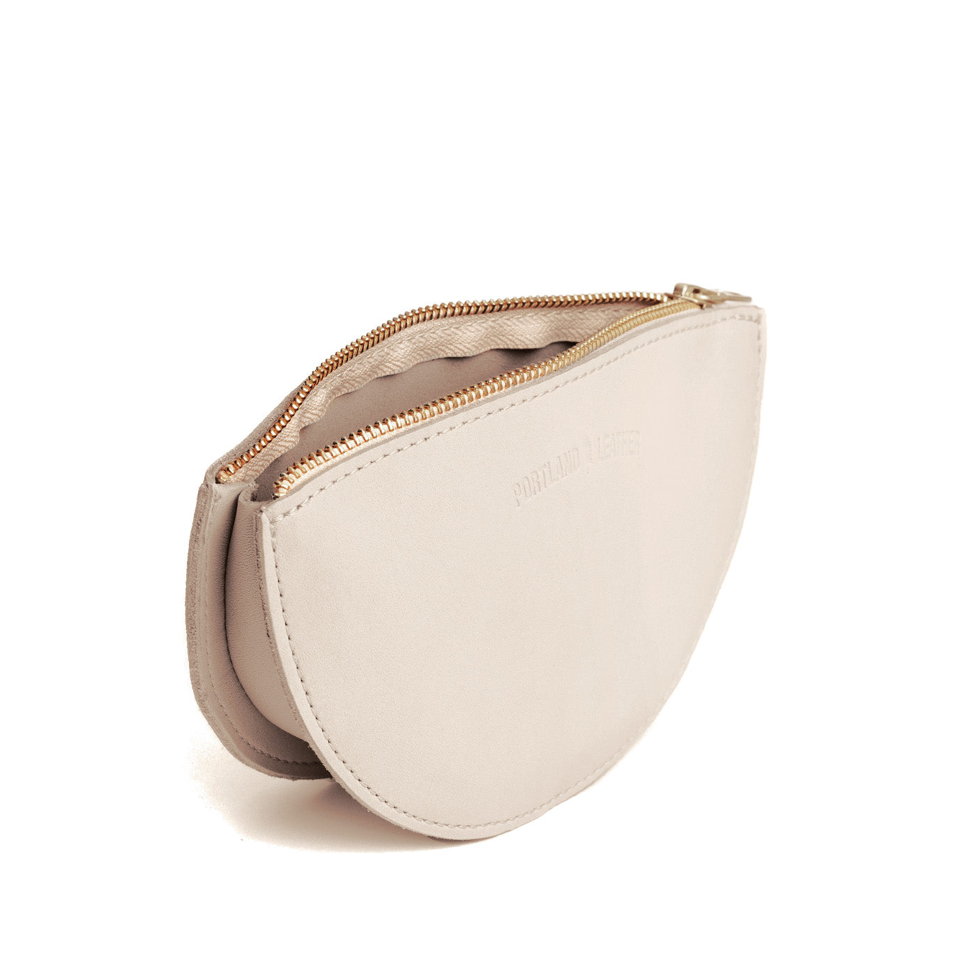 Bone*Large | Half circle shaped leather zip pouch
