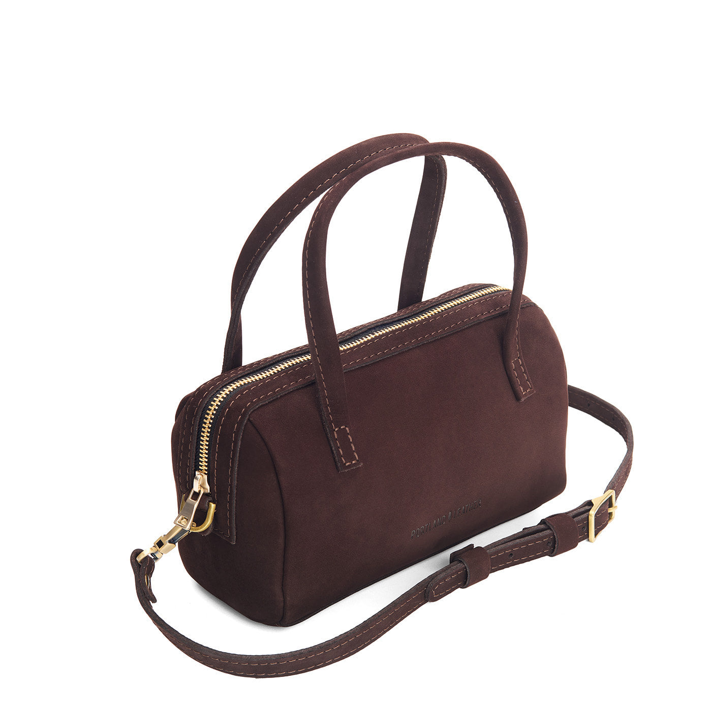 Velvet Brown*Small | Mini duffle shaped handbag with crossbody strap