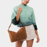 Jackson Large | Medium sized slouchy leather shoulder bag with zipper opening and three metal tree emblems