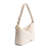 Pebbled Bone Small | Petite slouchy leather shoulder bag with zipper opening and three metal tree emblems