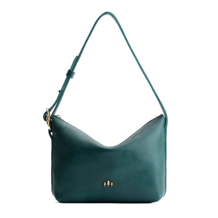 Sea Glass*Large | Medium sized slouchy leather shoulder bag with zipper opening and three metal tree emblems