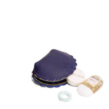 Cobalt Small | Curved leather pouch with zipper and scalloped edges