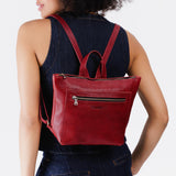 Chili Red Small | Small square slim leather tote backpack