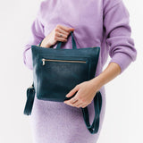 Lagoon Small | Small square slim leather tote backpack