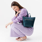 Lagoon Small | Small square slim leather tote backpack