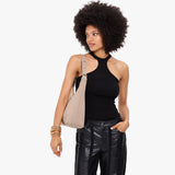 Taupe Small Classic | U-shaped shoulder bag with adjustable strap and fringe detail