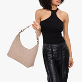 Taupe Small Classic | U-shaped shoulder bag with adjustable strap and fringe detail