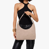 Taupe Small Classic | U-shaped shoulder bag with adjustable strap and fringe detail