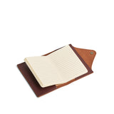 Cognac Small | Leather journal cover with button snap cover open