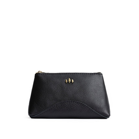 Pebbled--black | Rectangular makeup bag pouch with top zipper