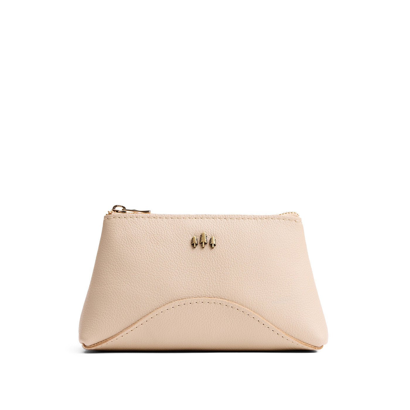 Pebbled Bone | Rectangular makeup bag pouch with top zipper