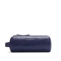 Cobalt | Cylindrical leather pouch with zipper and handle
