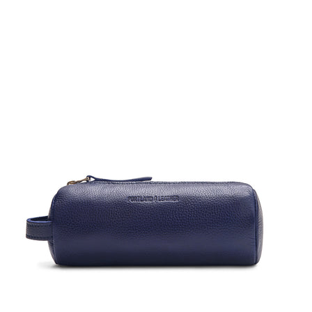 Cobalt | Cylindrical leather pouch with zipper and handle