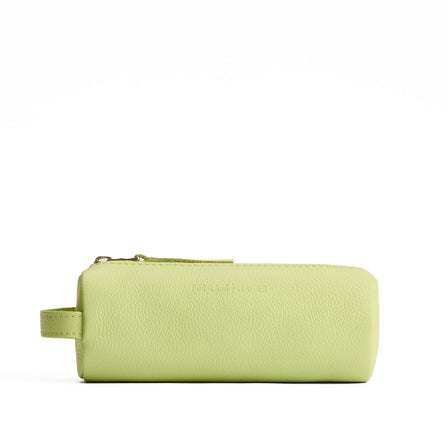 Shadow Lime | Cylindrical leather pouch with zipper and handle