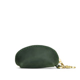 Evergreen | Taco shaped leather pouch with zipper and swivel lobster clasp on white background