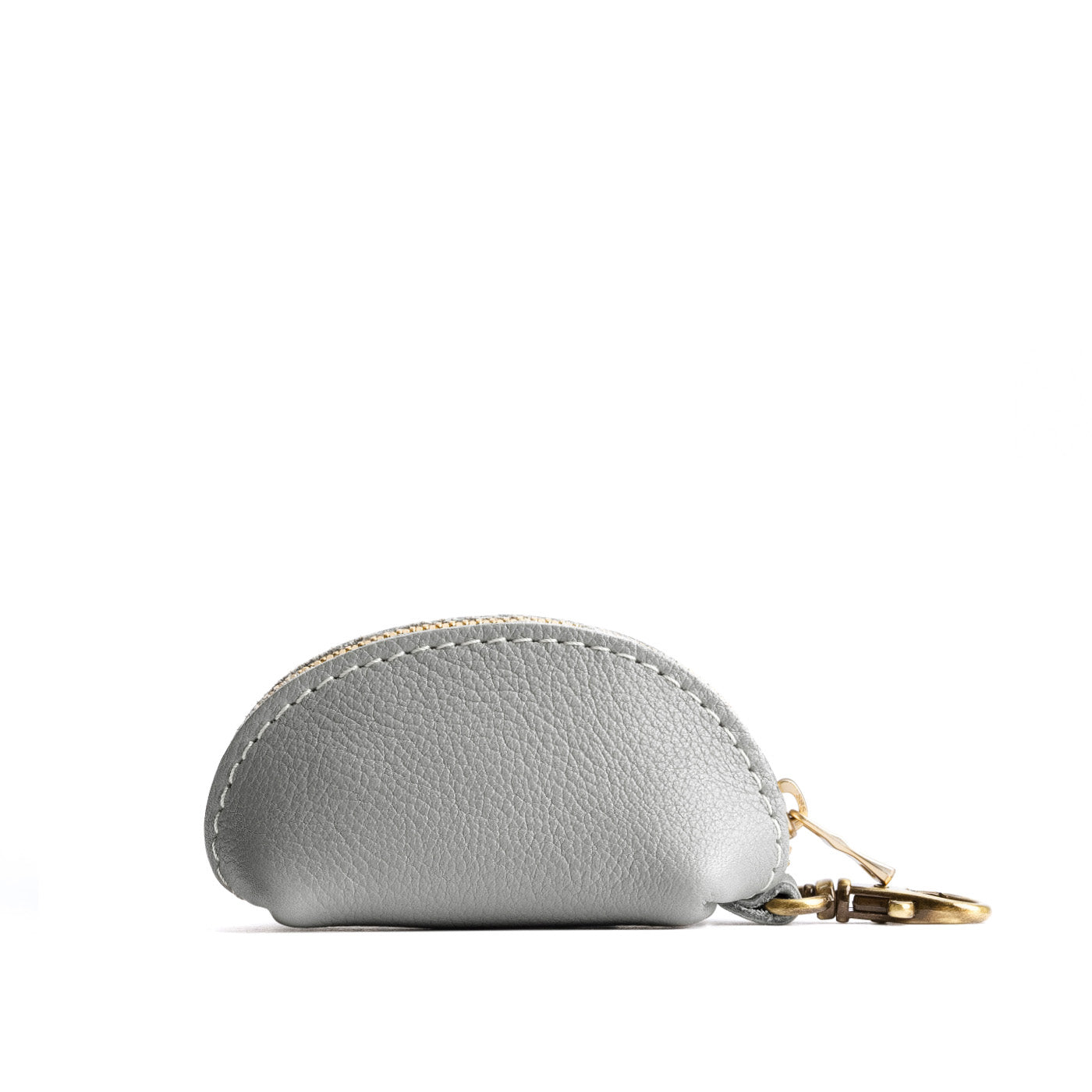 Nimbus | Taco shaped leather pouch with zipper and swivel lobster clasp on white background
