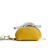 Pomello | Taco shaped leather pouch with zipper and swivel lobster clasp on white background