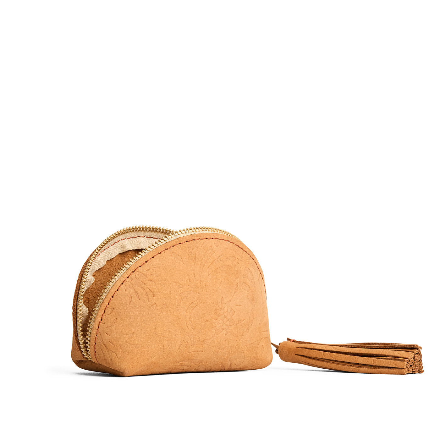 Desert Flower | Small leather zippered pouch with tassel