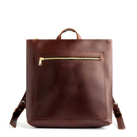 Cognac*Large  | Square slim leather tote backpack