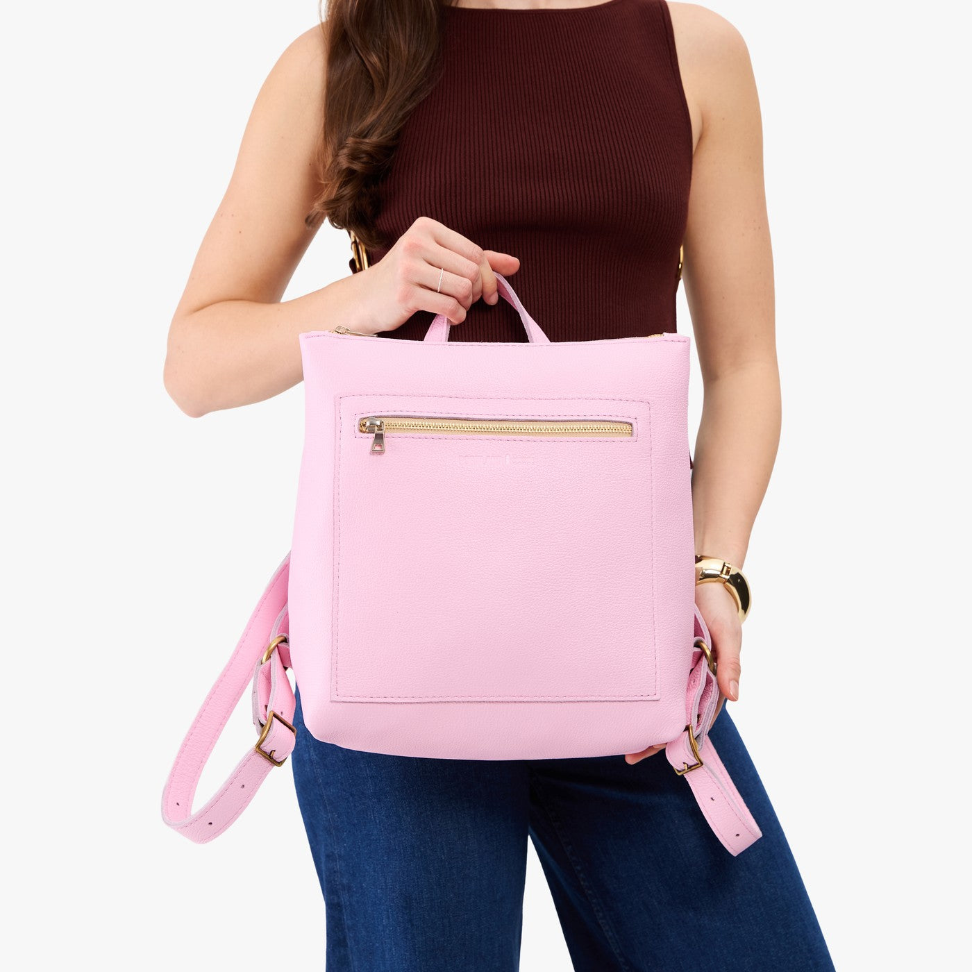 Pinkaboo*Classic | Square slim leather tote backpack